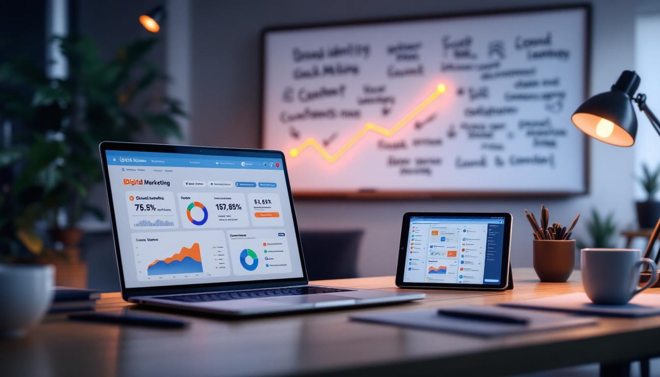 Concept d'ADN Marketing avec double hélice et éléments de branding