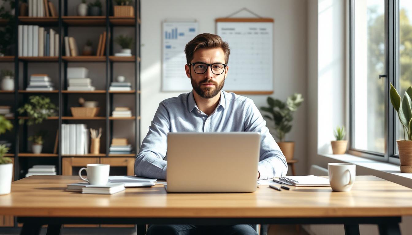 Auto-entrepreneur travaillant sur sa gestion de TVA avec calculatrice et documents