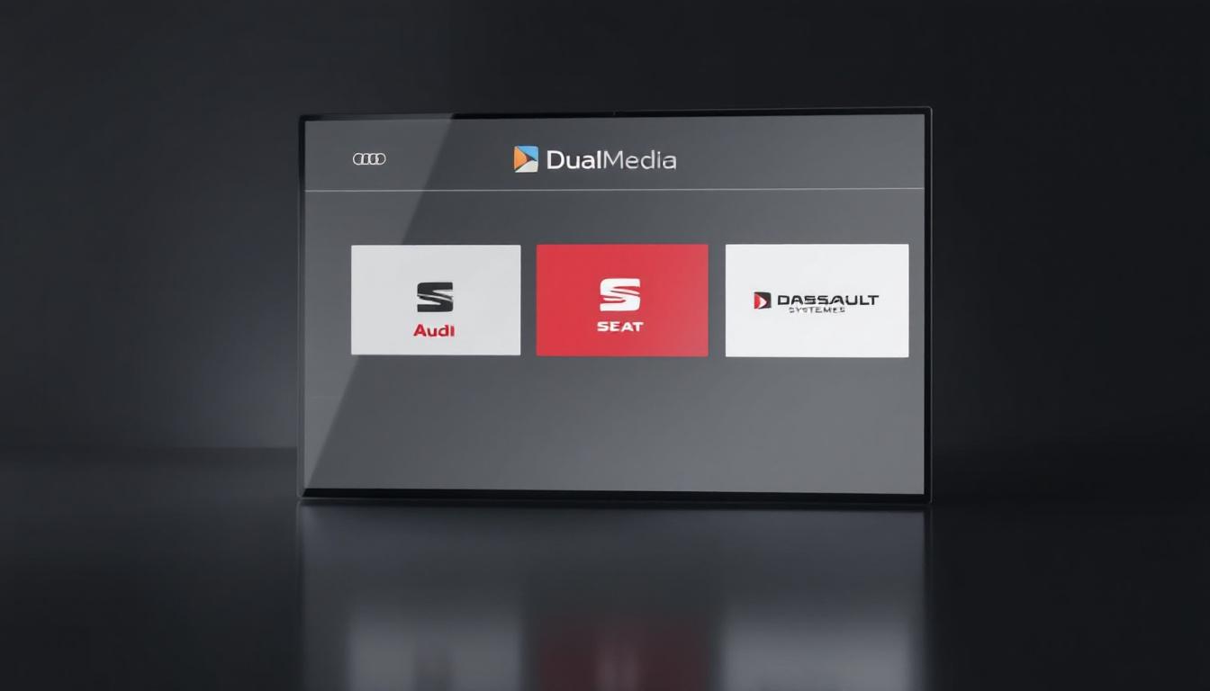 Logos des clients prestigieux de DualMedia incluant Audi, Seat et Dassault Systèmes